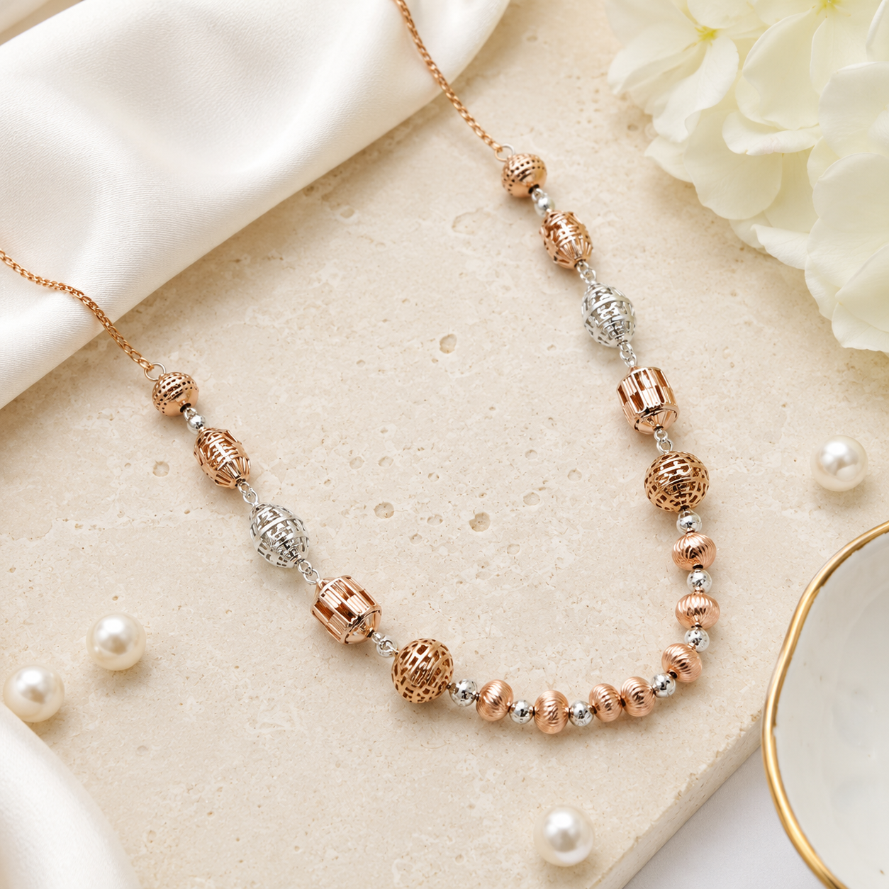 Lustra Trinity Harmony Bead Necklace - 925 Sterling Silver - Lustra