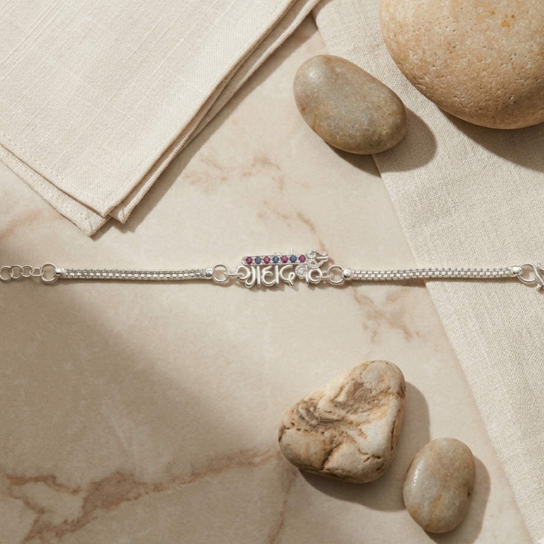 Shri Ganesh Silver Name Bracelet Rakhi