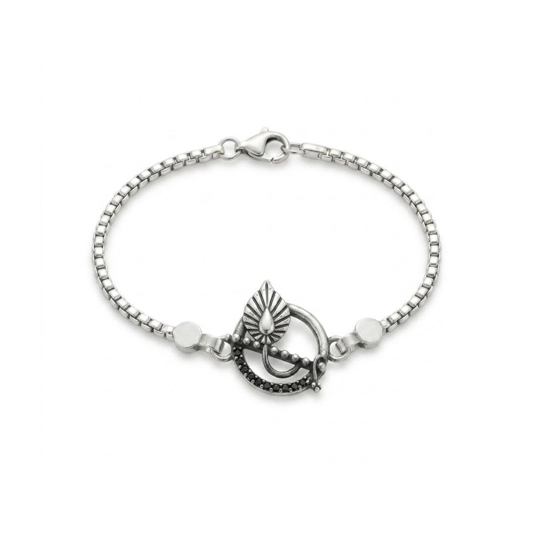 Celestial Leaf Silver Rakhi Bracelet