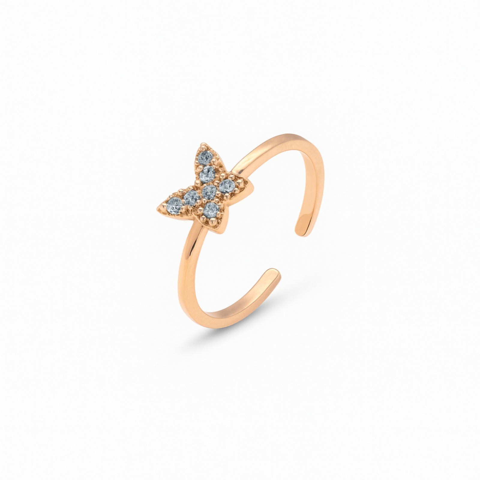 Butterfly Charm Adjustable Ring with gold finish and crystal butterfly