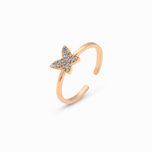 Butterfly Charm Adjustable Ring with gold finish and crystal butterfly