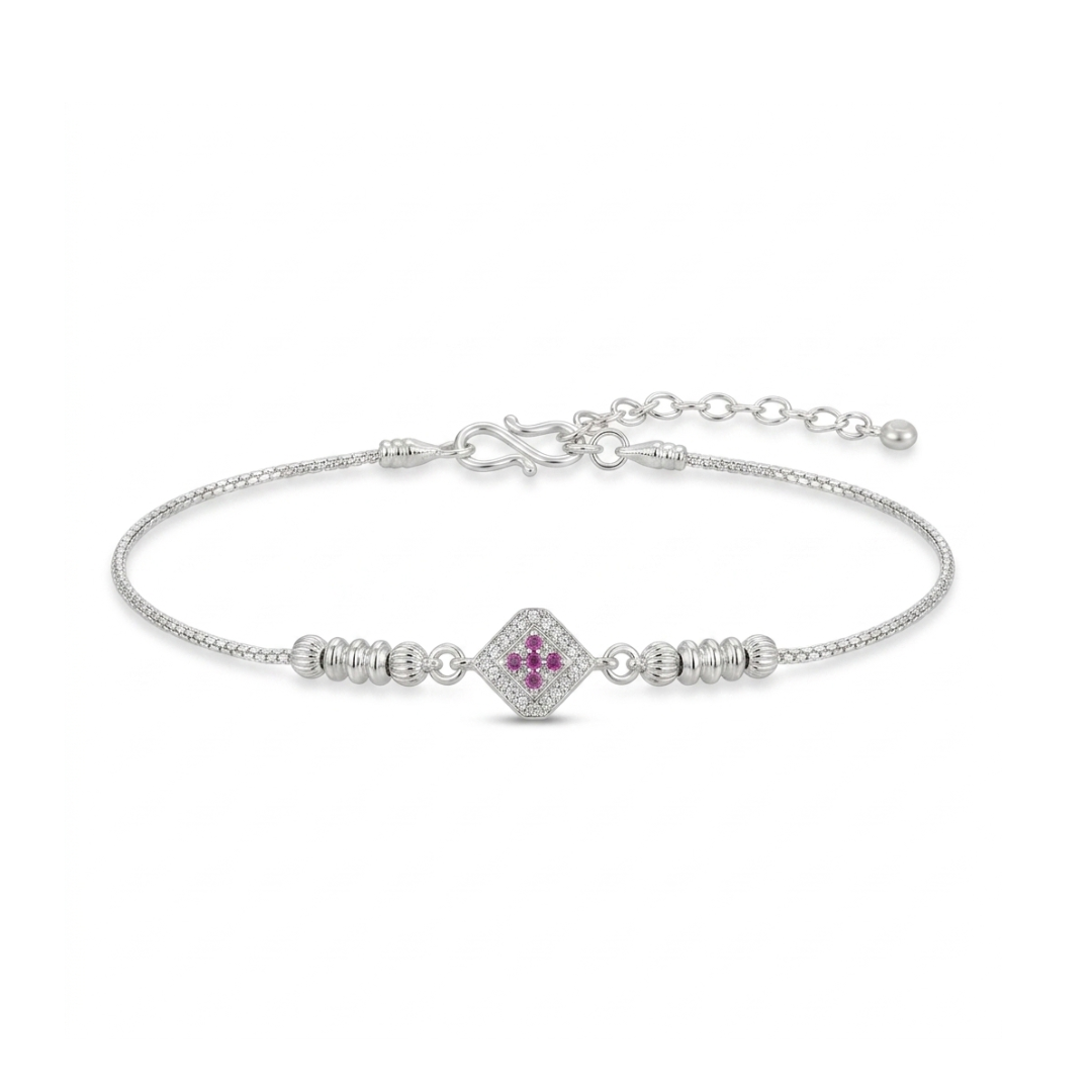 Pink Heart Silver Bracelet Rakhi - 925 Sterling Silver - Lustra