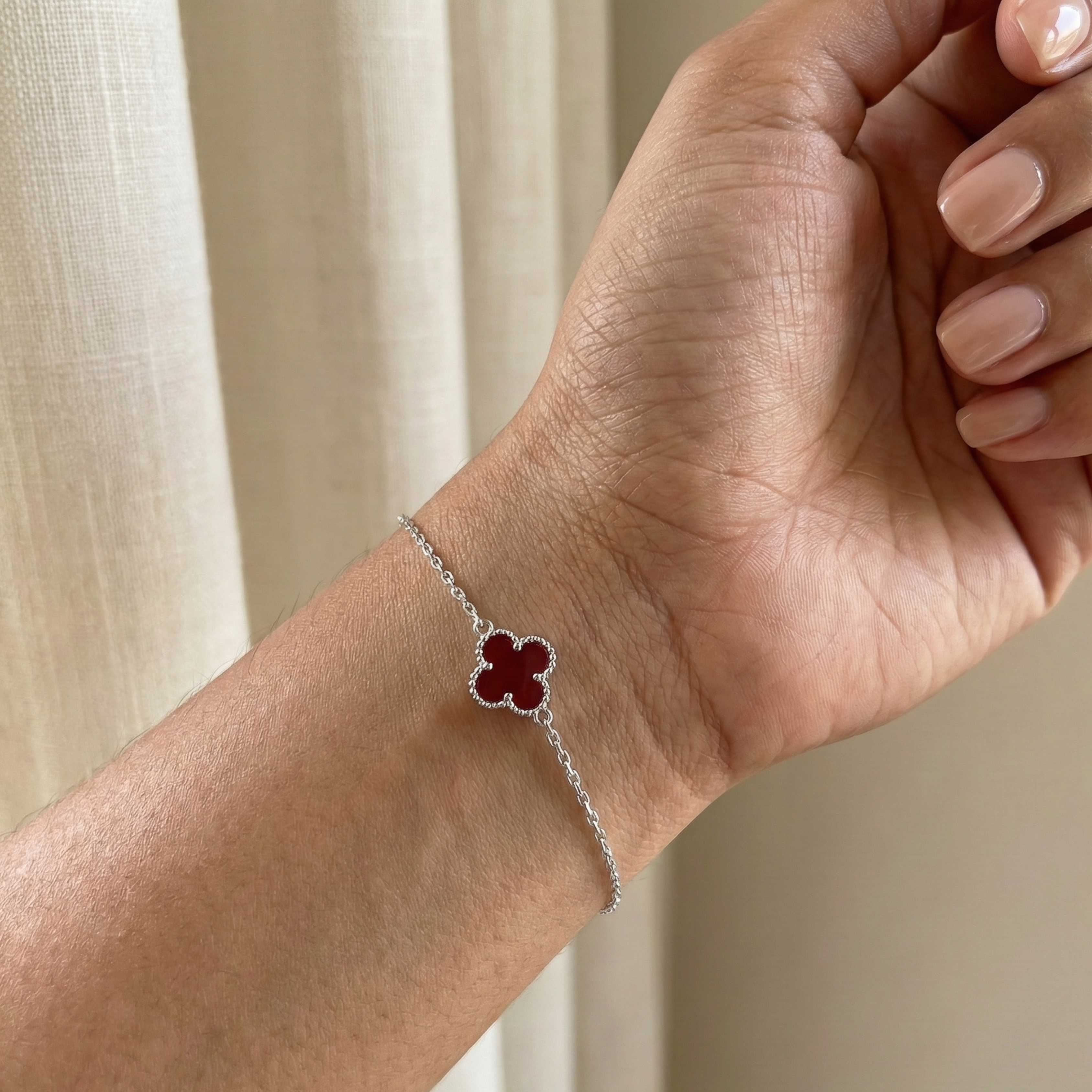 Ruby Clover Grace Silver Bracelet