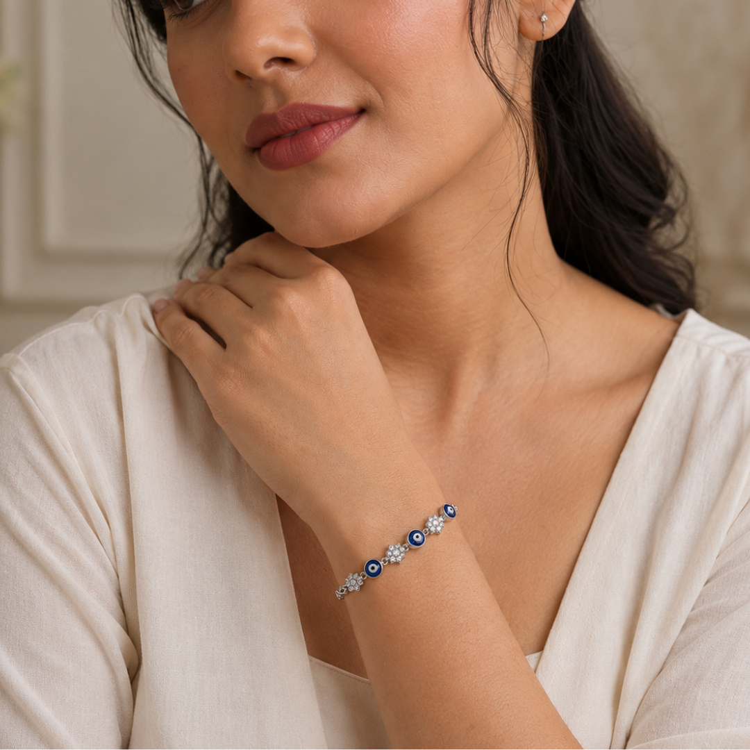 Celeste Evil Eye Silver Bracelet - 925 Sterling Silver - Lustra