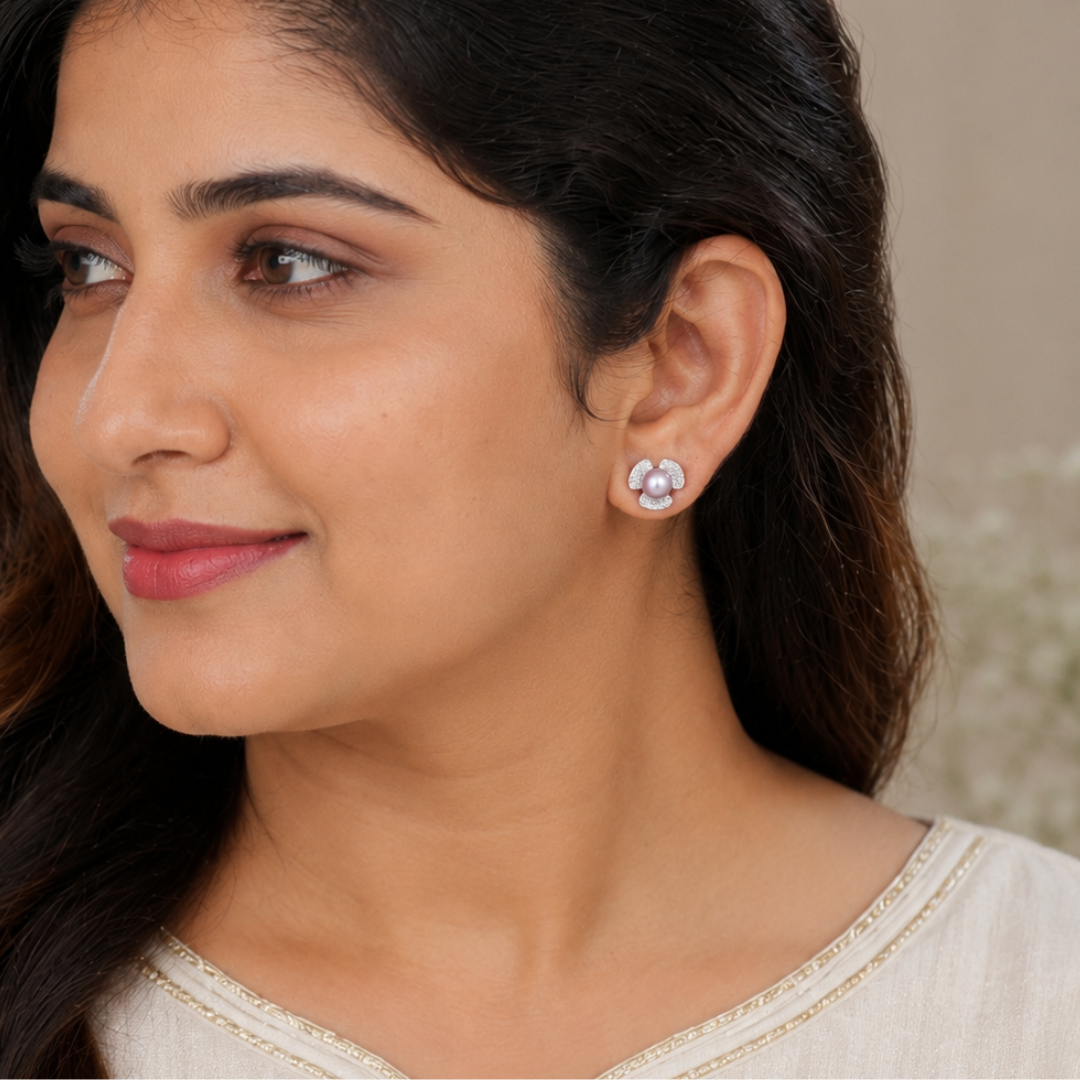 Lavender Pearl Blossom Stud Earrings