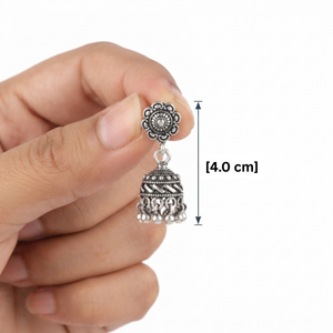 Ruby Bloom Oxidised Silver Jhumka Earrings - 925 Sterling Silver - Lustra