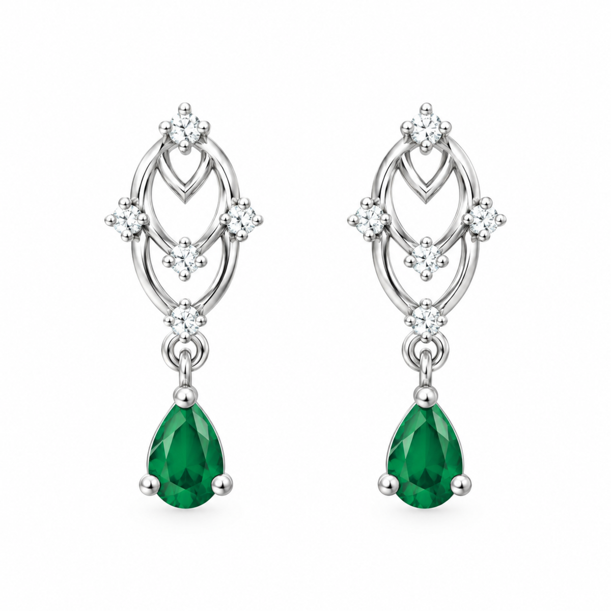 Emerald-Tone Floral 925 Silver Mangalsutra Set