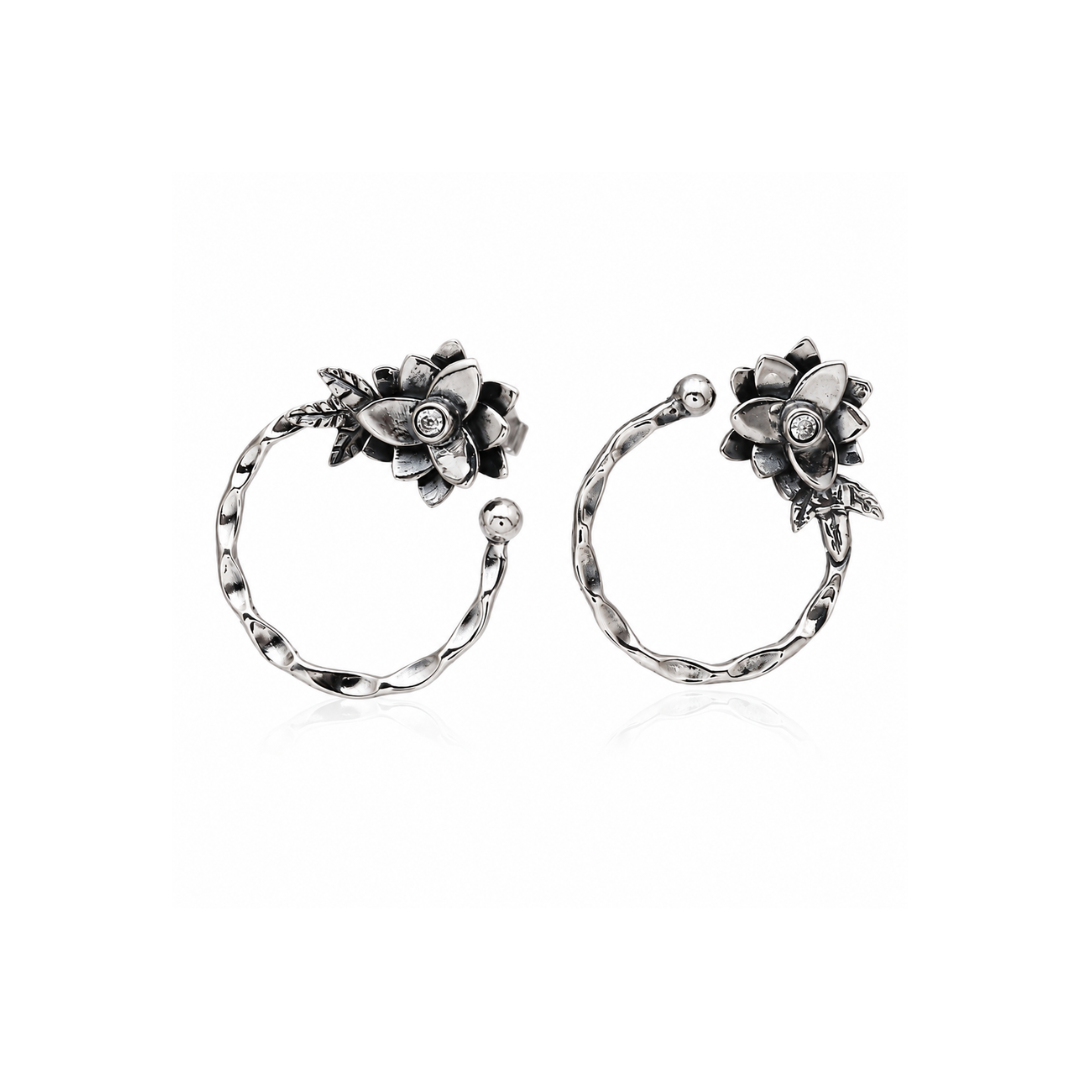 Vintage Bloom Open Hoop Earrings