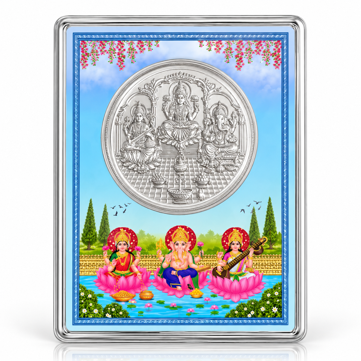 Saraswati Lakshmi Ganesh 925 Sterling Silver Coin – Divine Trinity Religious Gift (1 gram)
