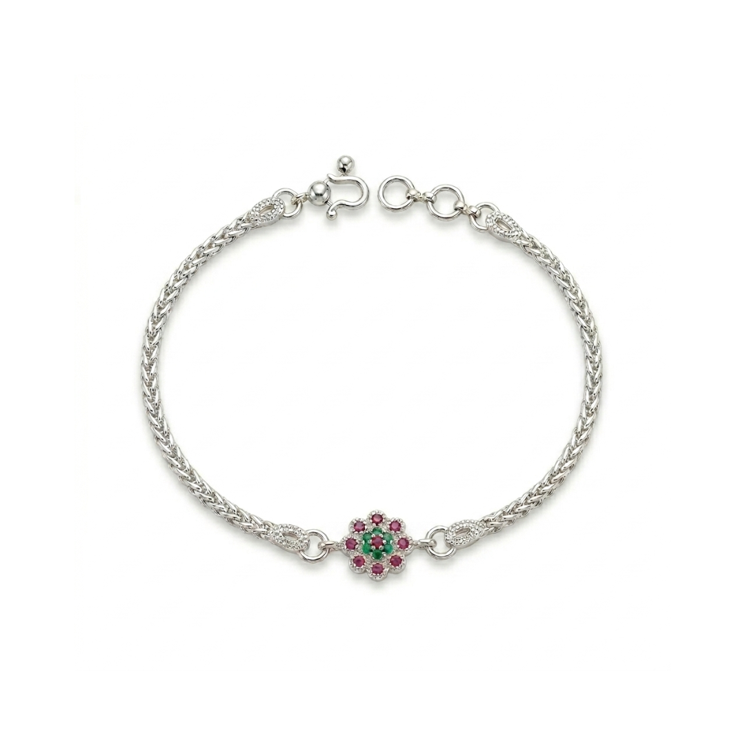 Floral Bloom Silver Bracelet Rakhi - 925 Sterling Silver - Lustra