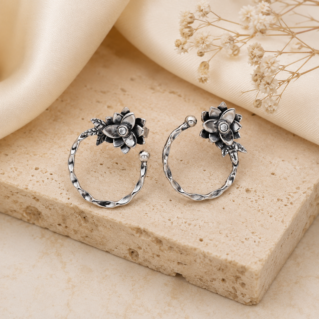 Vintage Bloom Open Hoop Earrings