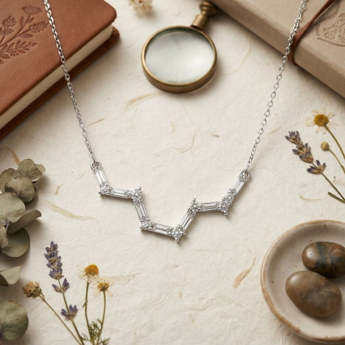 Floral Geometric 925 Sterling Silver Necklace
