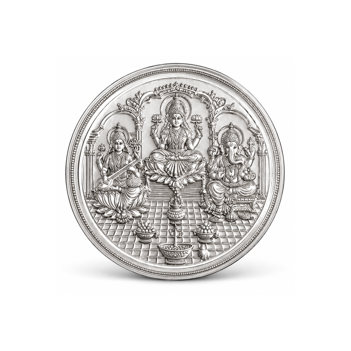 Saraswati Lakshmi Ganesh 925 Sterling Silver Coin – Divine Trinity Religious Gift (1 gram)