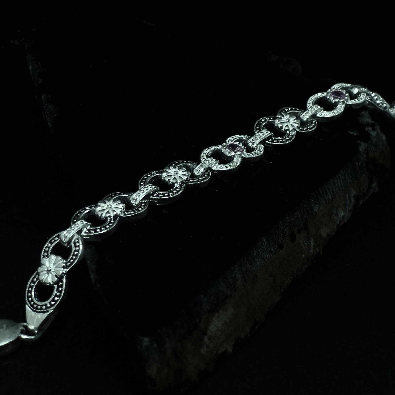 Floral Motif Silver Bracelet