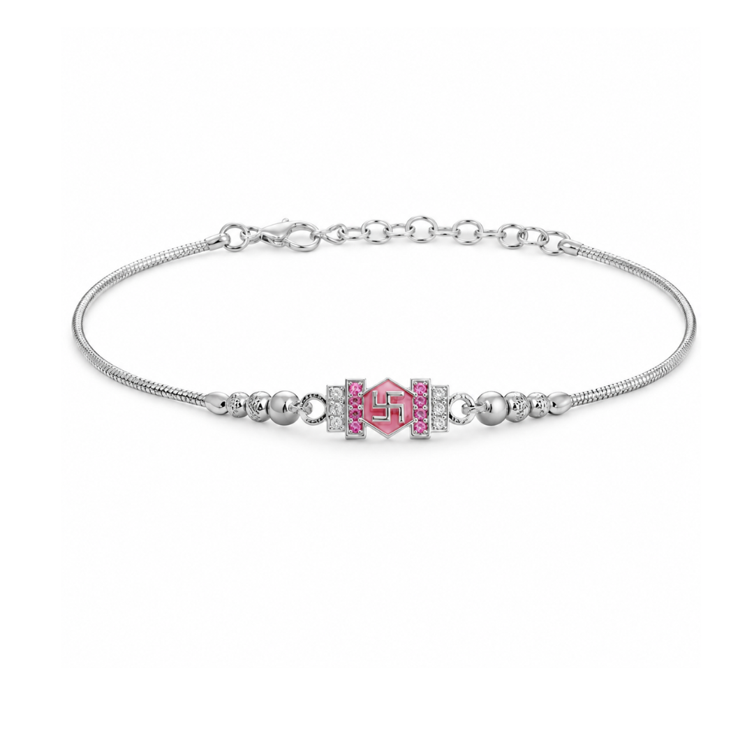 Shubh Swastik Silver Bracelet Rakhi - 925 Sterling Silver - Lustra