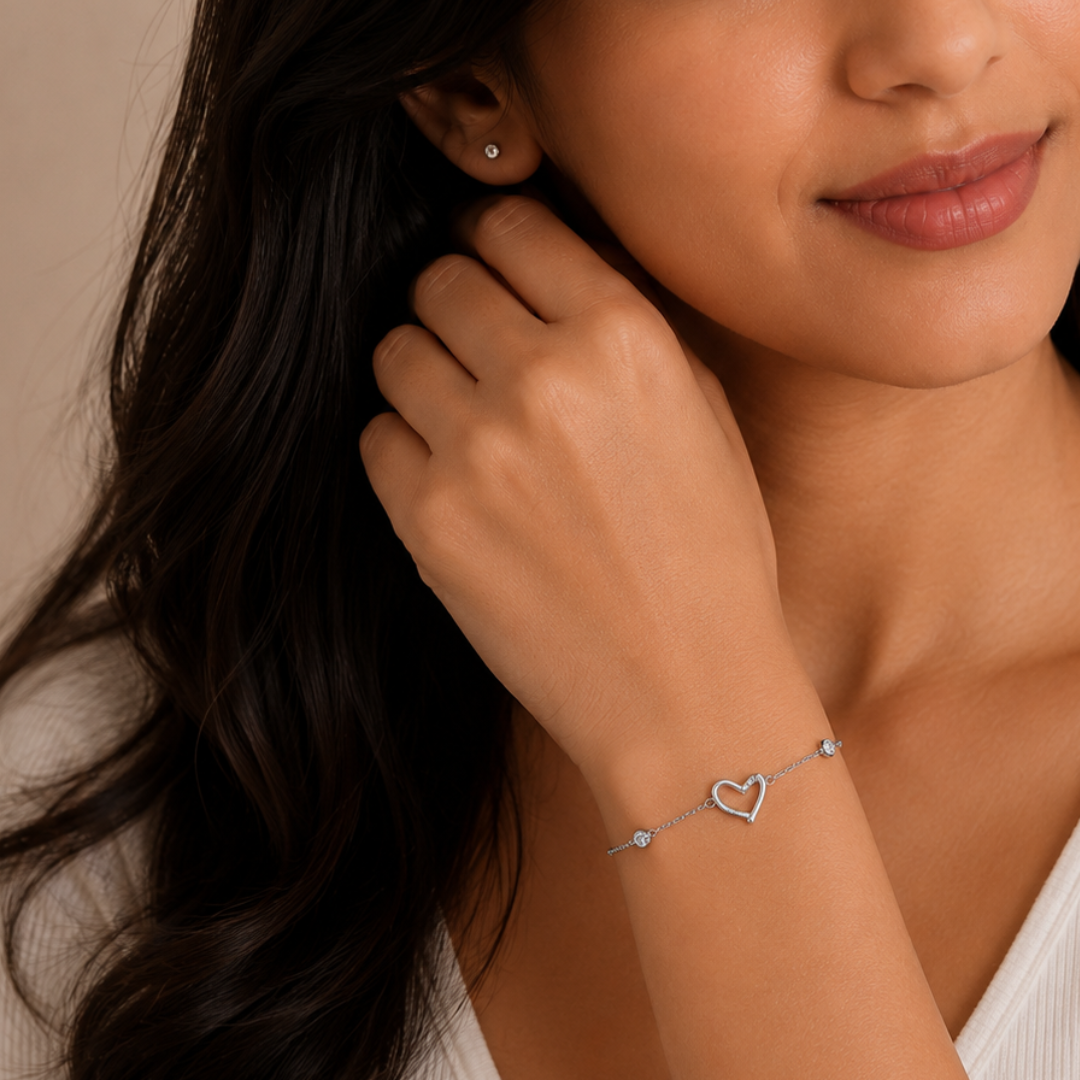 Eterna Open Heart Silver Bracelet - 925 Sterling Silver - Lustra