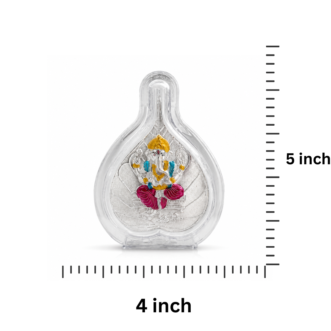 Divine Lord Ganesha 999 Silver Leaf Frame (5 x 4 Inch) - 925 Sterling Silver - Lustra