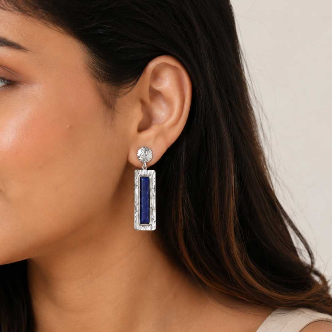 Midnight Lapis Statement Earrings - 925 Sterling Silver - Lustra