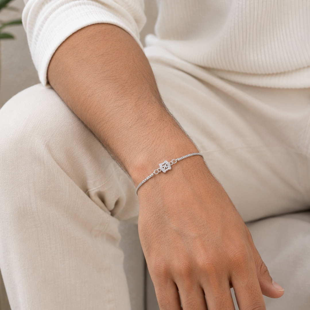 Auspicious Swastik Silver Bracelet Rakhi