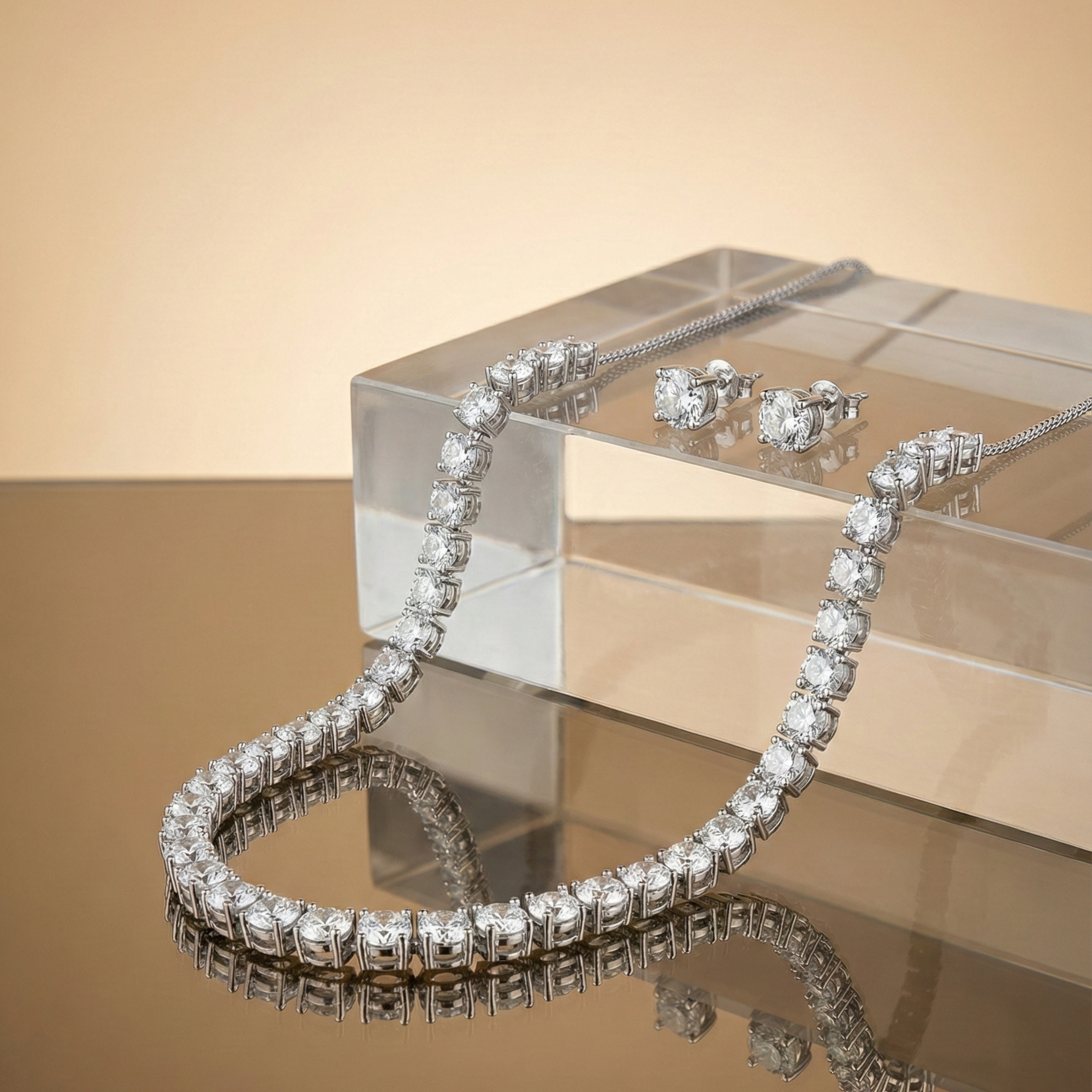 Lustra Radiant Crystal Tennis Necklace & Stud Earrings Set
