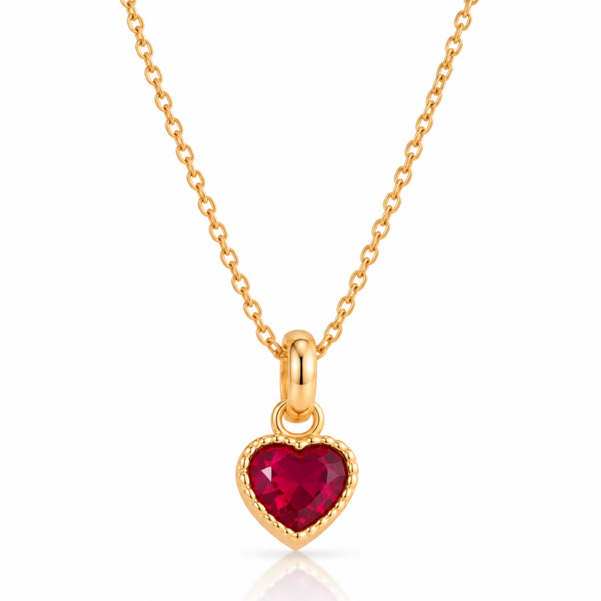 Heart-Shaped Red Stone Gold-Tone Pendant Necklace