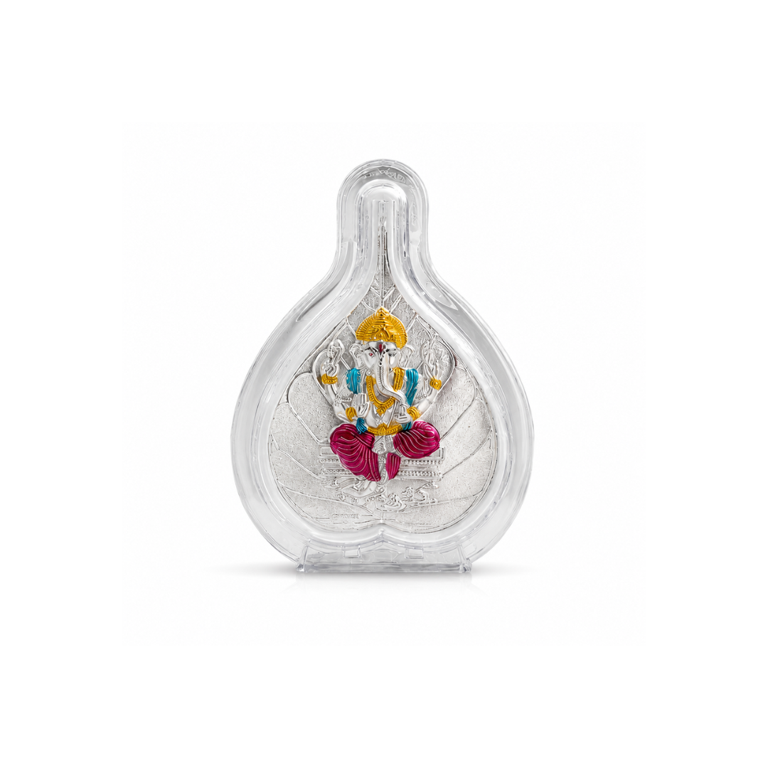 Divine Lord Ganesha 999 Silver Leaf Frame (5 x 4 Inch) - 925 Sterling Silver - Lustra