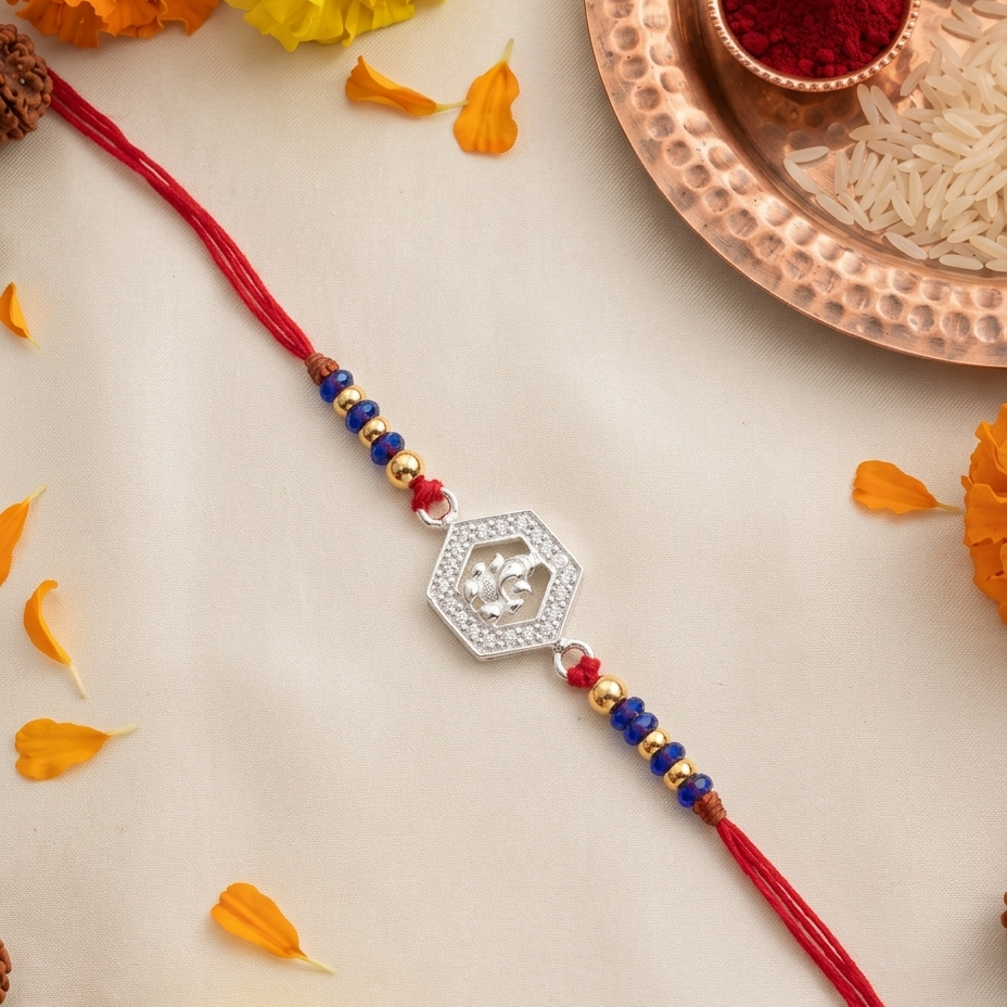 Divine Ganesha Silver Thread Rakhi