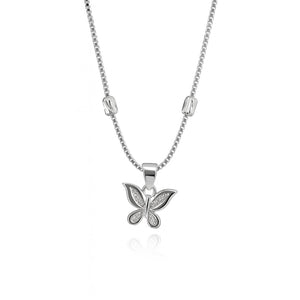 Butterfly Embrace Pendant with silver chain and sparkling butterfly charm