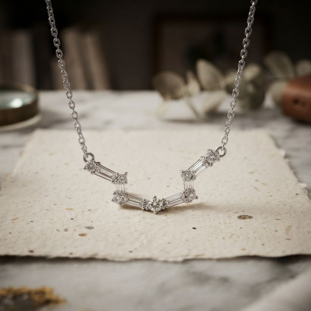 Floral Geometric Baguette Necklace