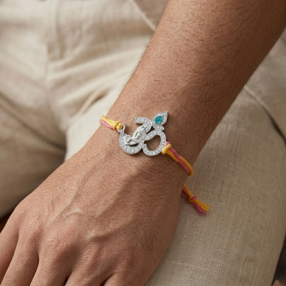 Divine Om Krishna Silver Rakhi