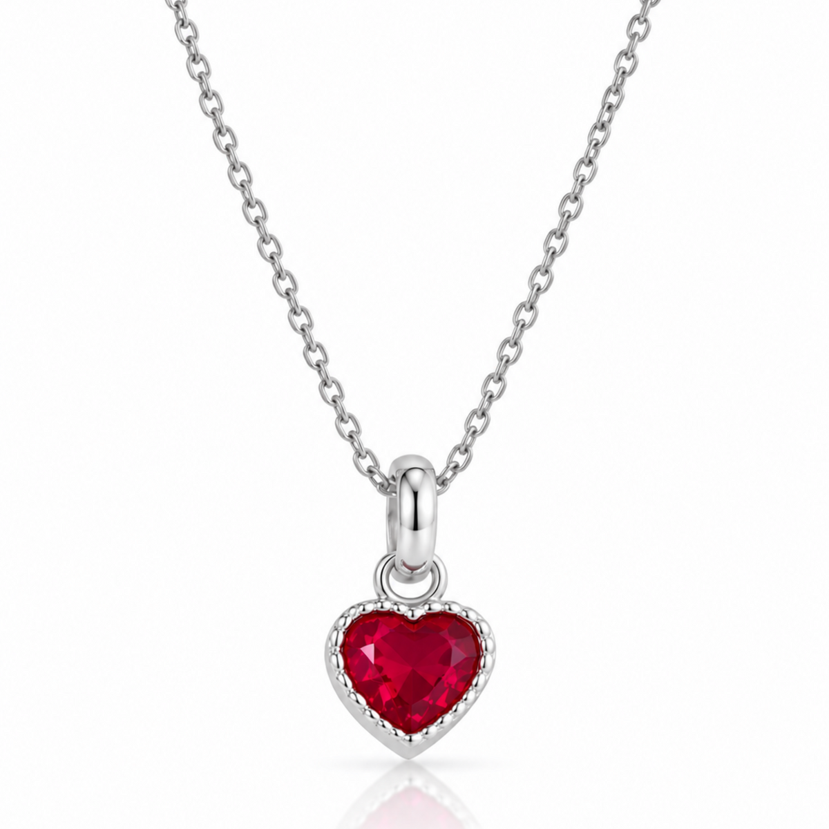 Ruby Heart Pendant Necklace – Silver