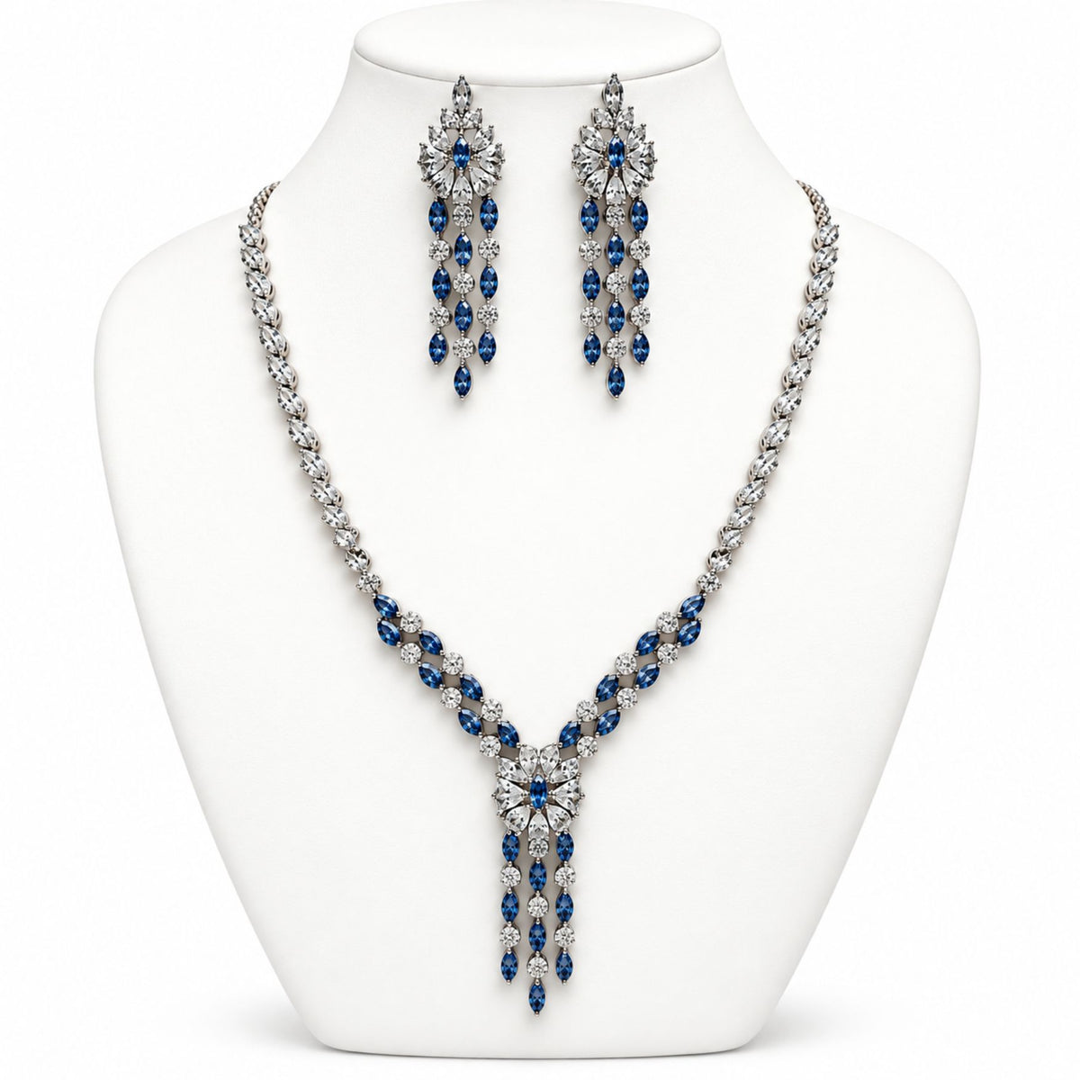 Royal Blue Bloom 925 Silver Necklace Set