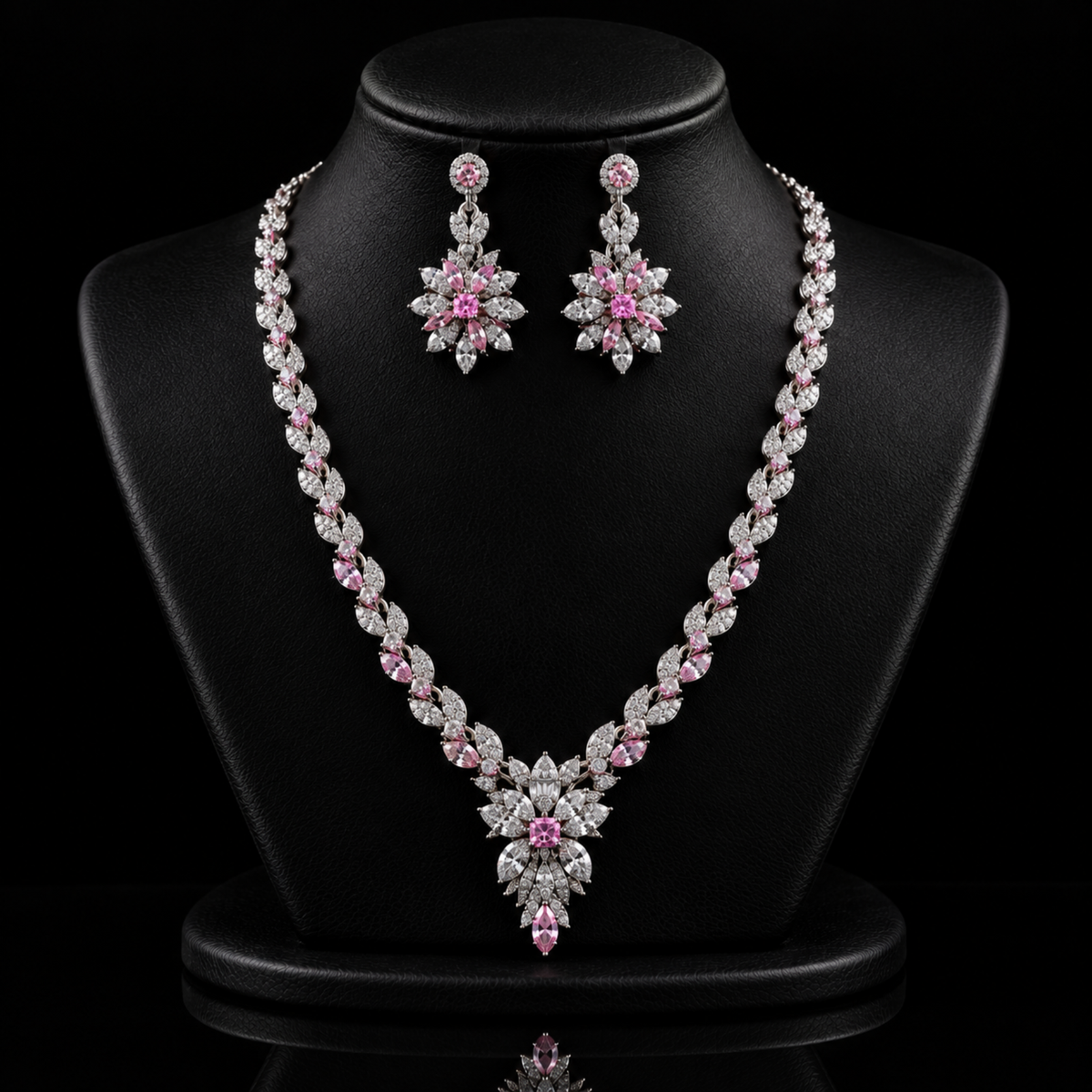 Pink Blossom Floral Necklace & Earring Set