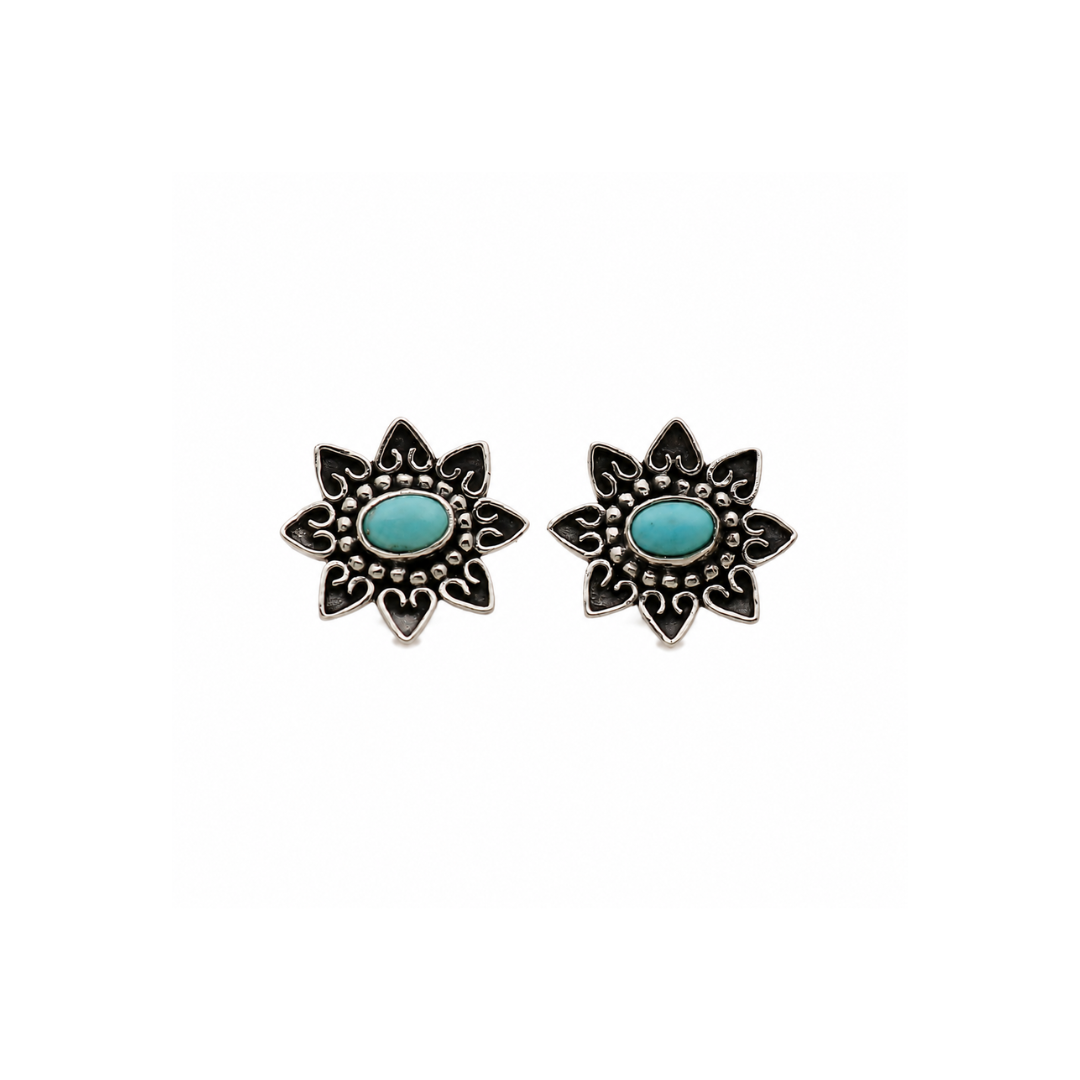 Turquoise Bloom Vintage Stud Earrings