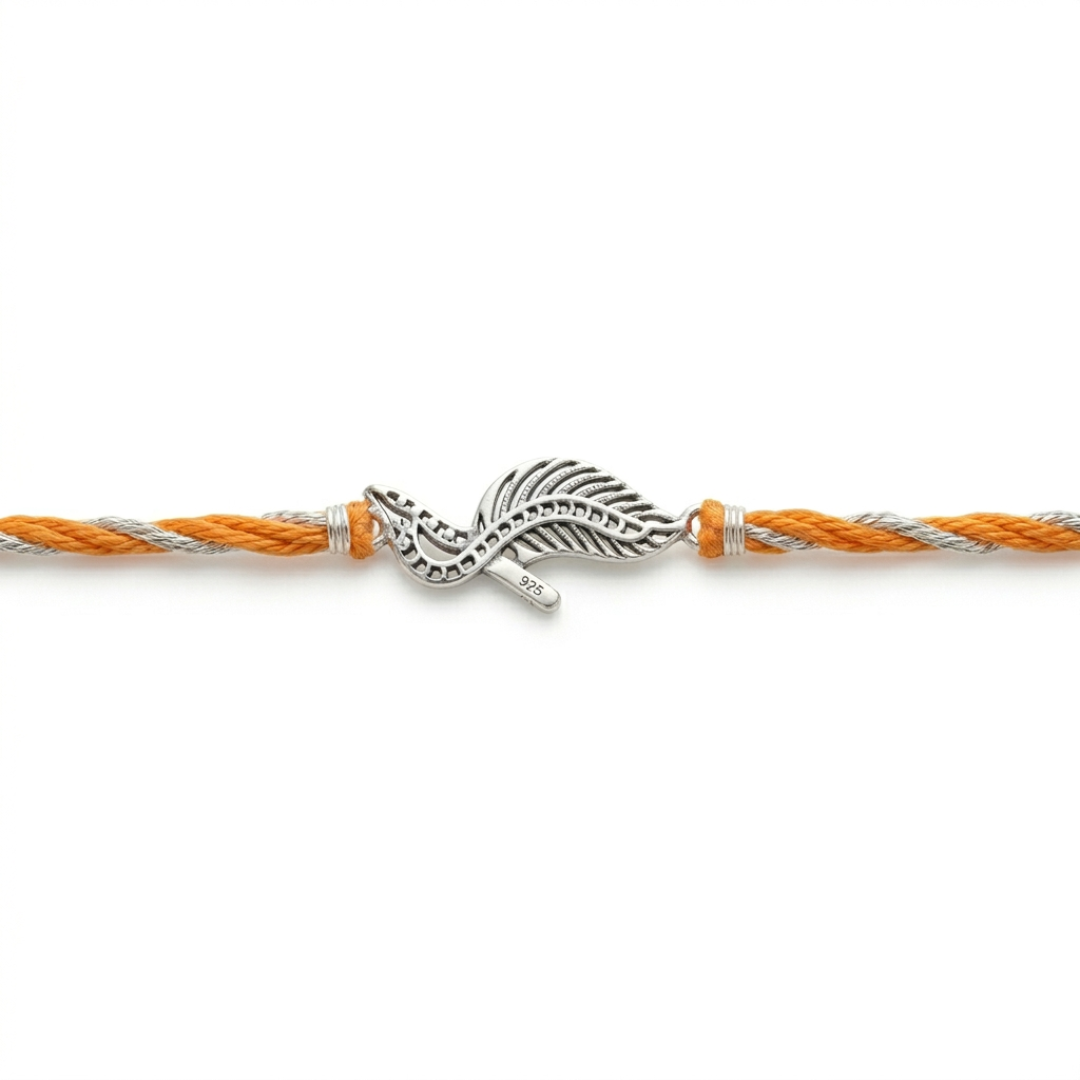 Divine Peacock Feather Silver Rakhi
