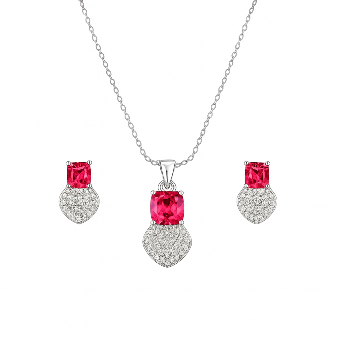 Dazzling Pink Luxury Set with bright pink gemstones and pavé white stones