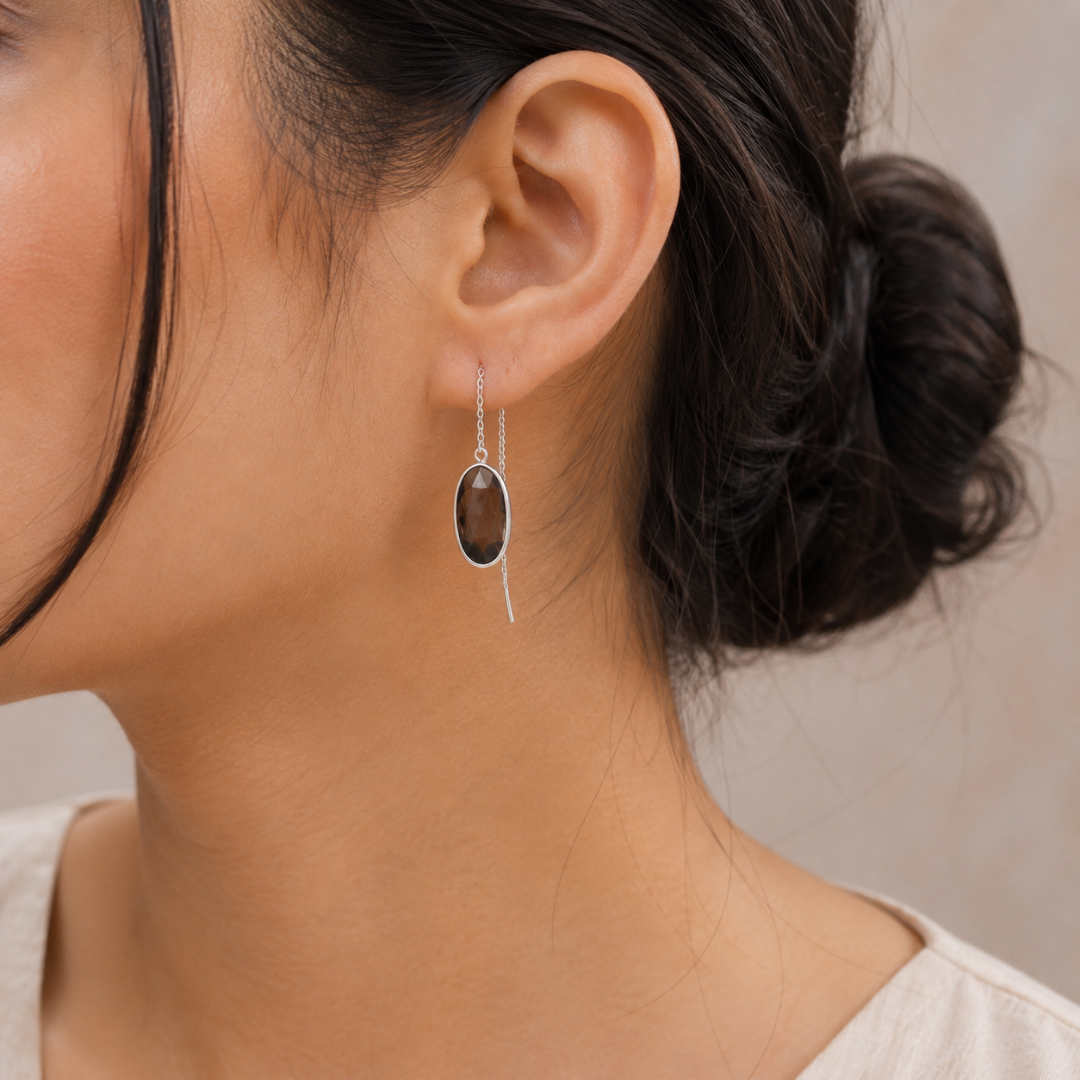 Smoky Elegance Threader Earrings - 925 Sterling Silver - Lustra