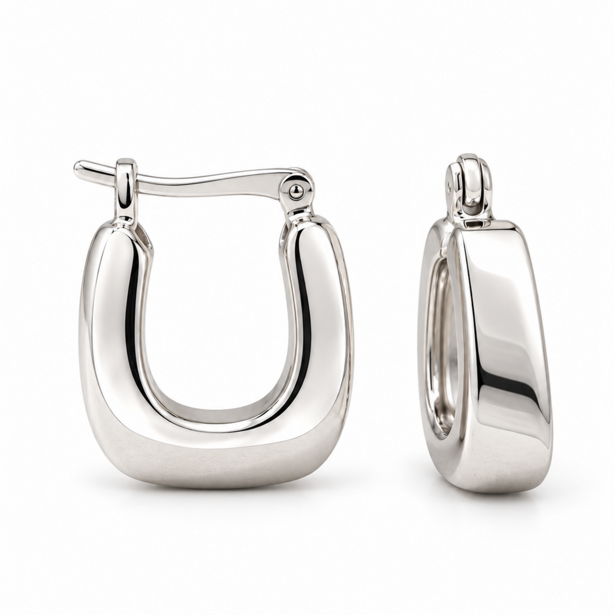 Sculpted U-Shape 925 Silver Hoop Earrings