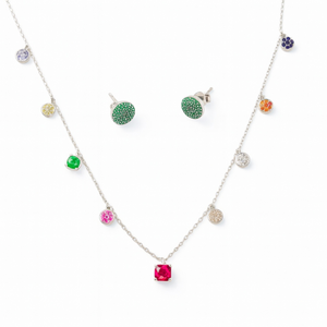 Colorful Sparkle Necklace and Earrings Set with multicolored gemstones