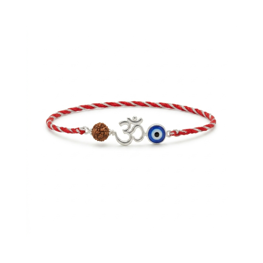 Sacred Om Evil Eye Silver Rakhi