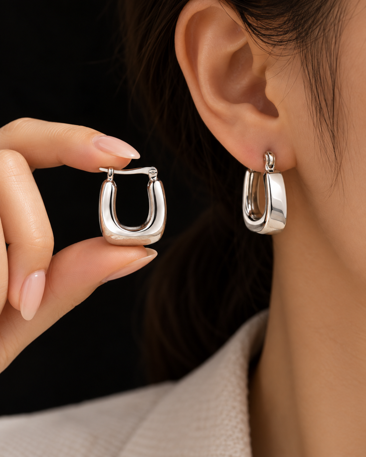 Sculpted U-Shape 925 Silver Hoop Earrings