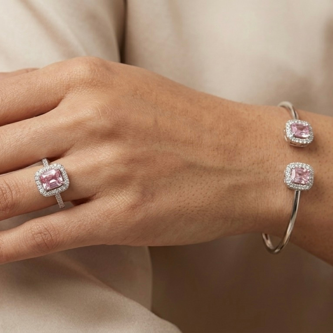 Blush Radiance Pink Halo Jewelry Set - 925 Sterling Silver - Lustra