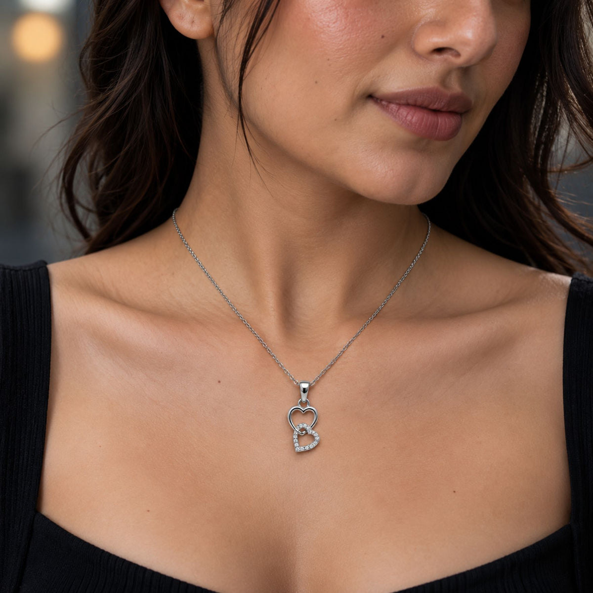 Eternal Hearts 925 Silver Heart Pendant Necklace