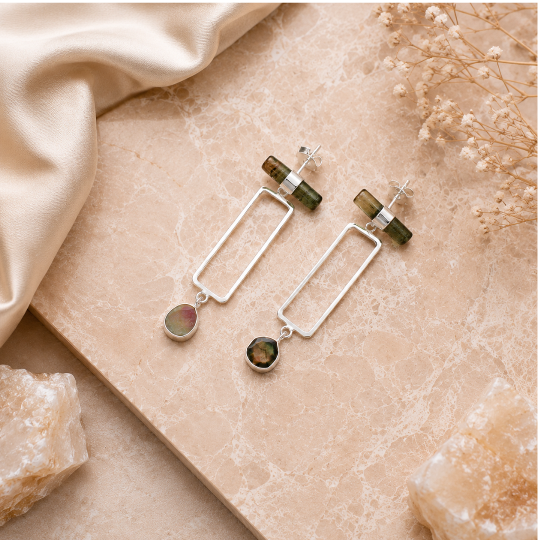 Verdant Prism Drop Earrings - 925 Sterling Silver - Lustra