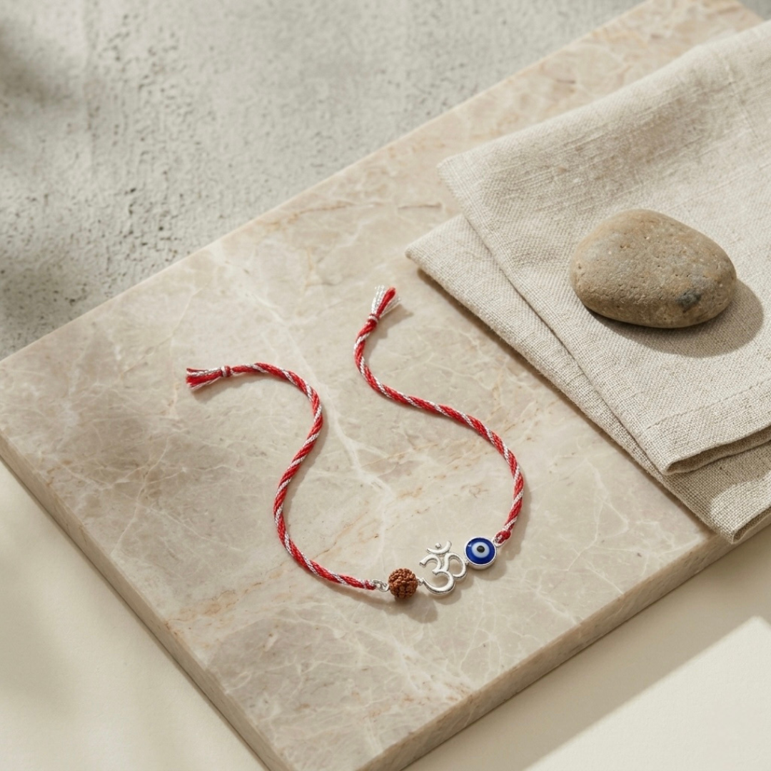 Sacred Om Evil Eye Silver Rakhi