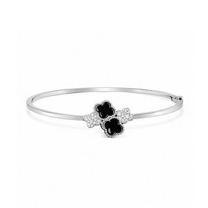 Lustra Midnight Clover Elegance Bangle - 925 Sterling Silver - Lustra