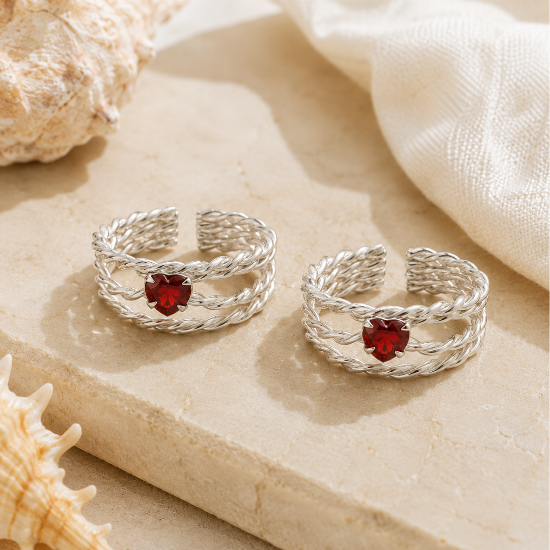 Ruby Heart Weave Toe Ring