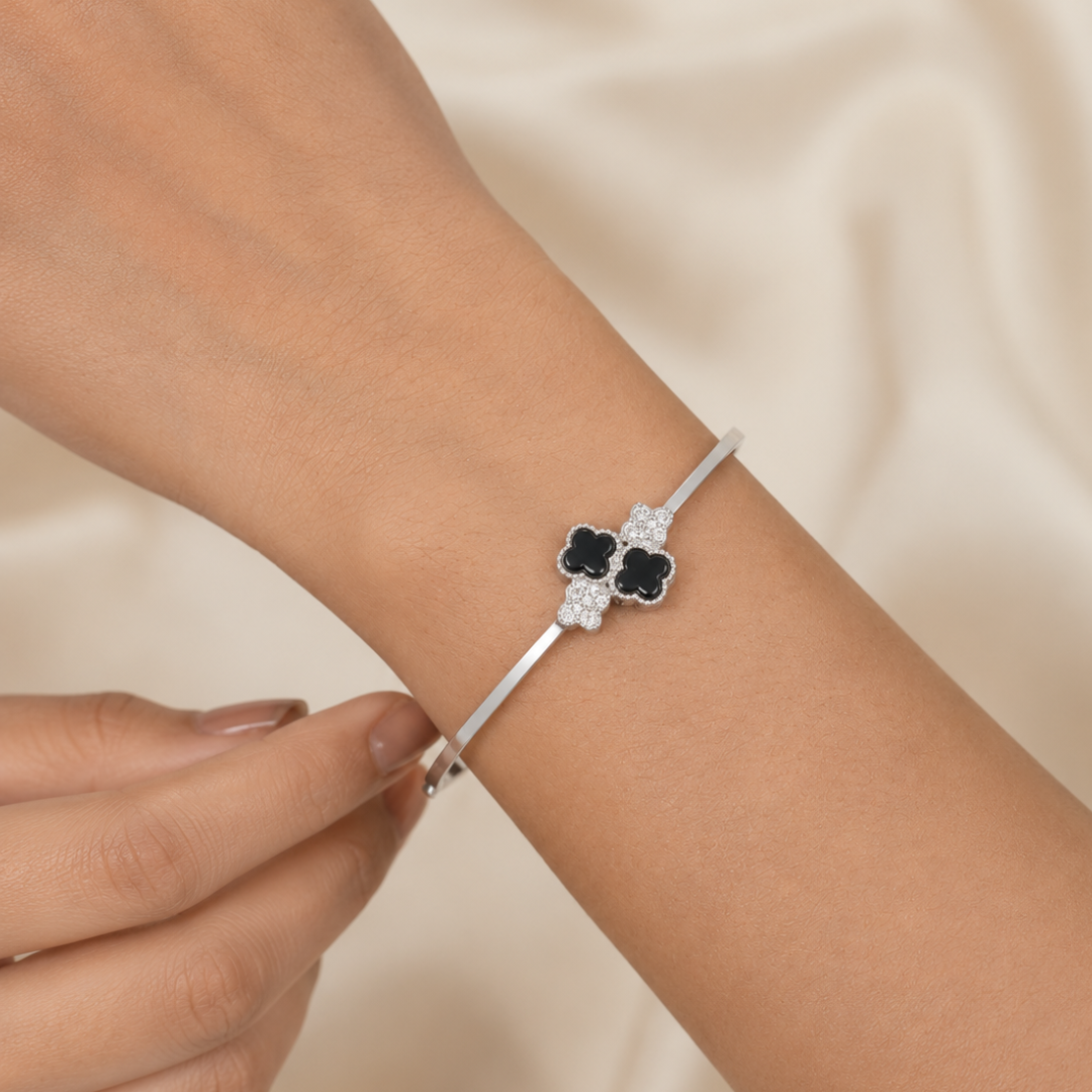 Lustra Midnight Clover Elegance Bangle - 925 Sterling Silver - Lustra