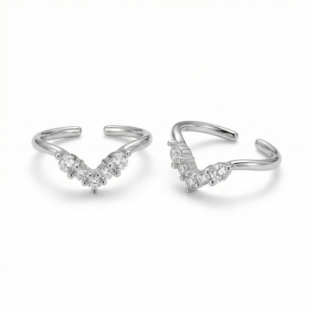 Starlit V-Glow Silver Toe Rings (Pair) - 925 Sterling Silver - Lustra