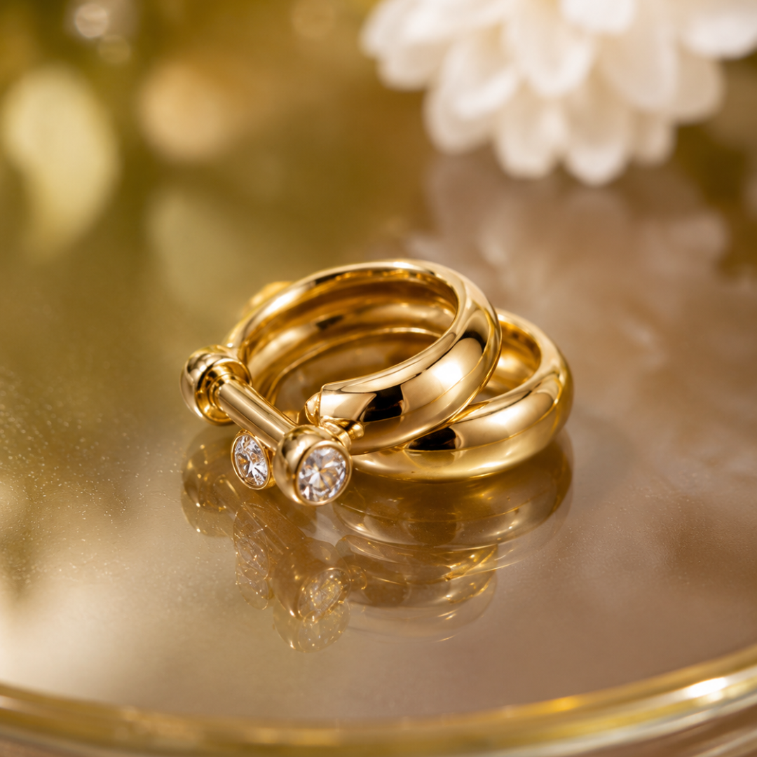 Golden Spark Huggie Silver Hoop Earrings